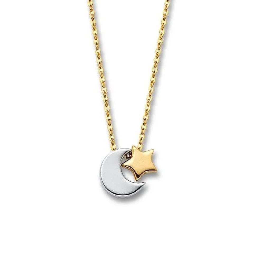14K Two-Tone Gold Moon and Star Necklace | Celestial Jewelry By Tehrani Jewelry